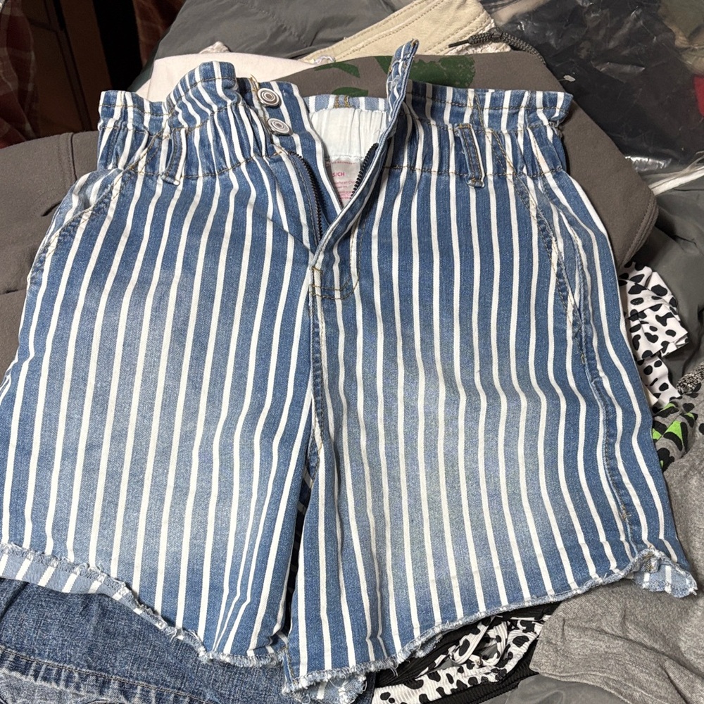 No Boundaries Blue and White Striped High Waist Shorts